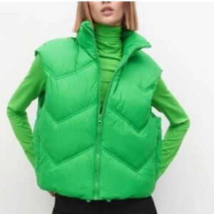 Zara Bright Green Quilted Jacket vest
